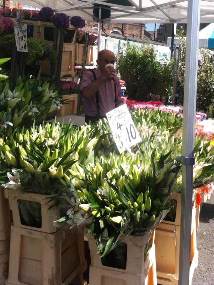 A market stall selling lilies