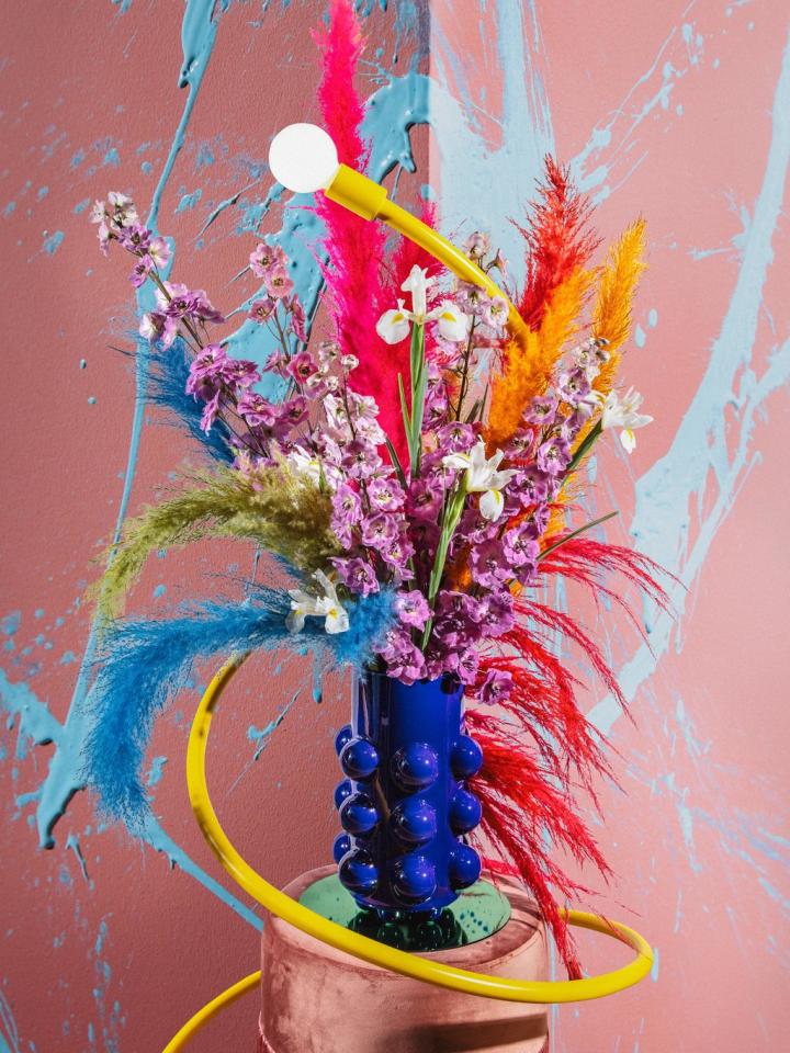 Exuberant and wild, with delphinium and pampas grass Funnyhowflowersdothat.co.uk